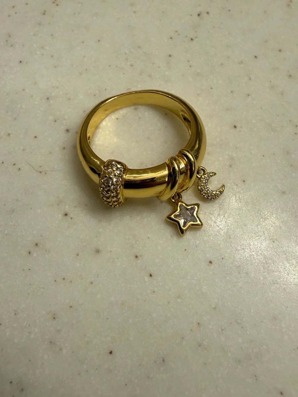 Oomijay Gold Star & Moon Charm Ring - size 8